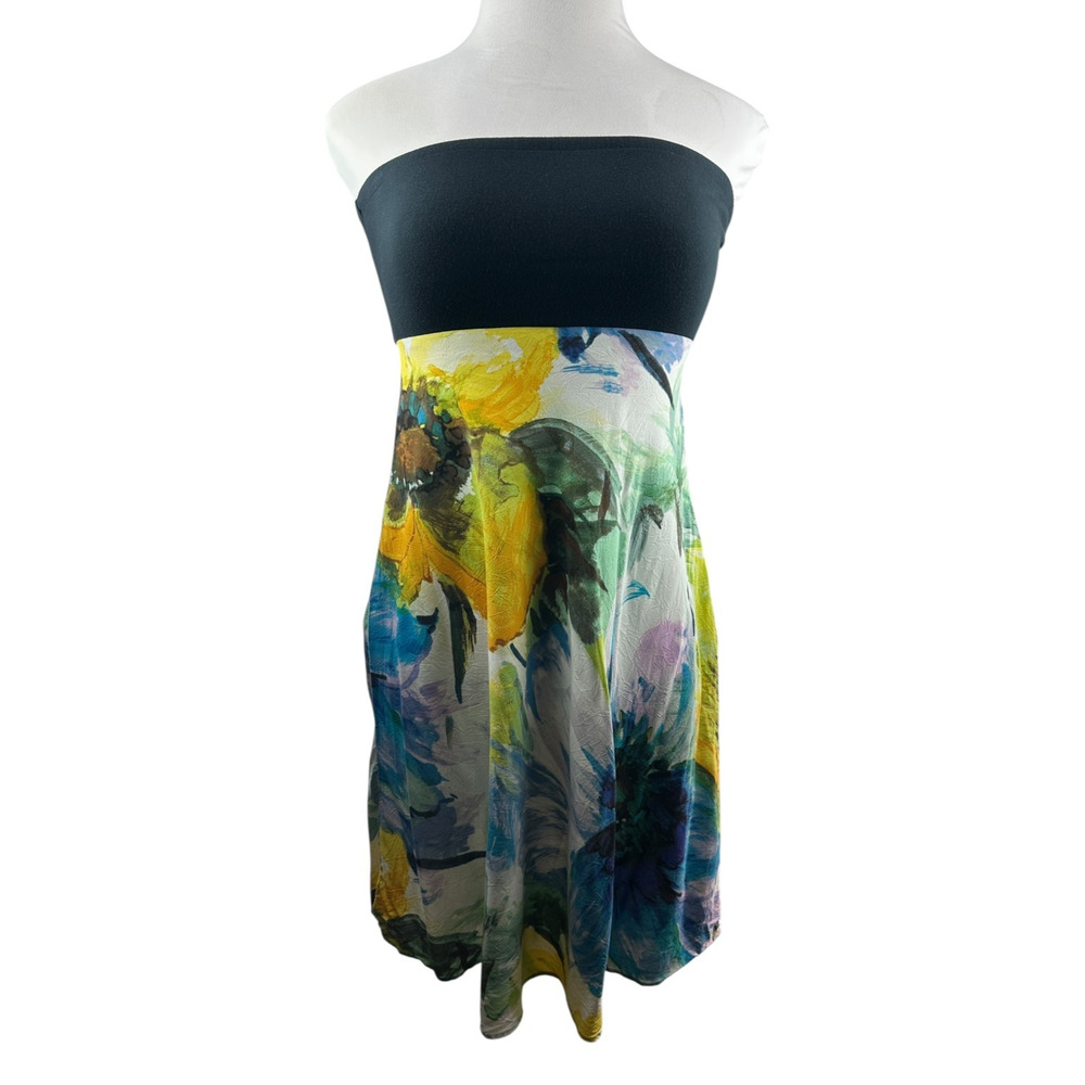 Jams World Strapless Tube Mini Dress Watercolor Size Large Art to Wear Beachy - Picture 13 of 14